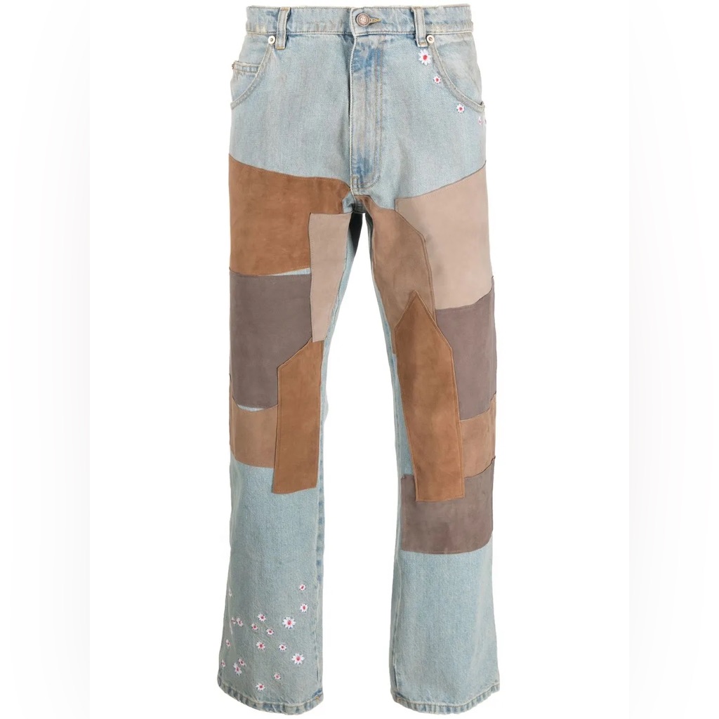 Nwt Erl Leather Patchwork Jeans Xl